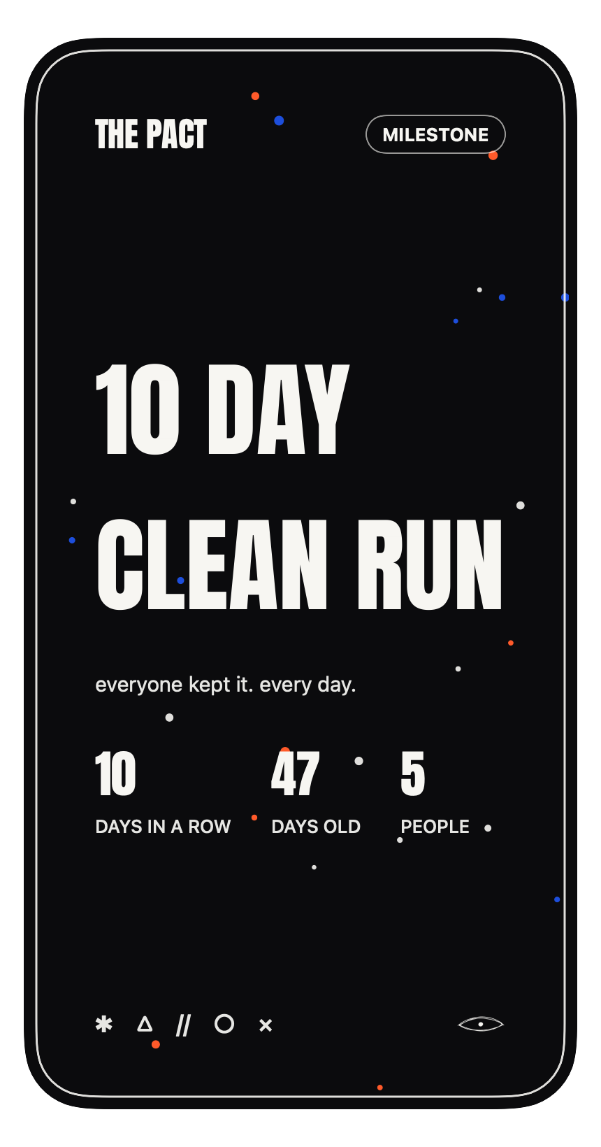 Milestone card: a 10 day clean run — the kind of result a group posts.
